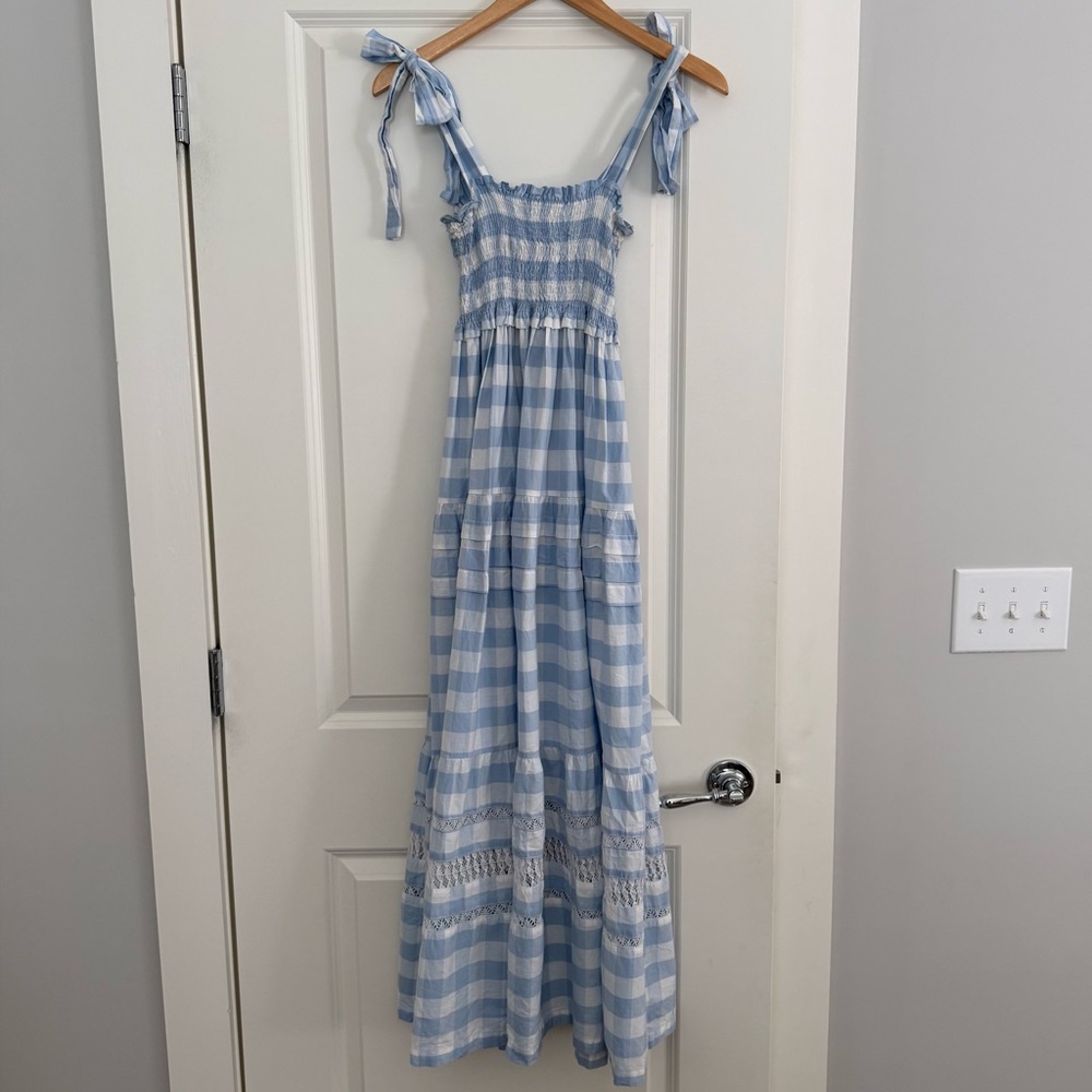 Mi Golondrina Light Blue & White Gingham Valeria Dress